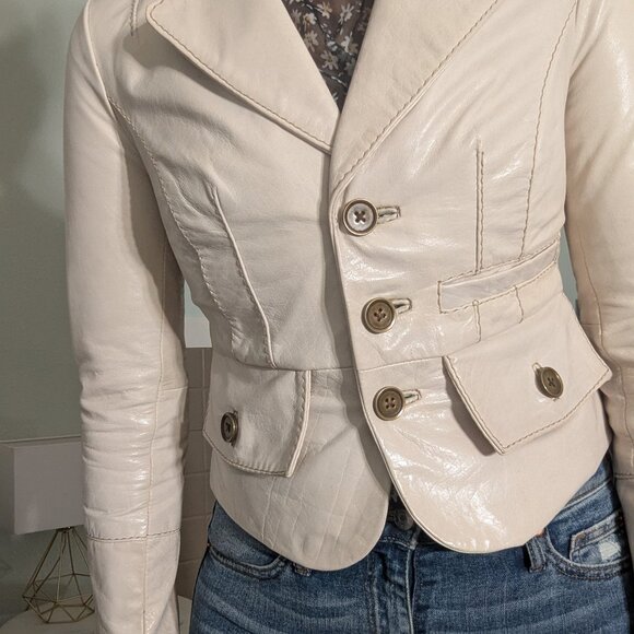 NWT Y2K Genuine Leather Wilson Leather Jacket Cream Size XS - Picture 4 of 16